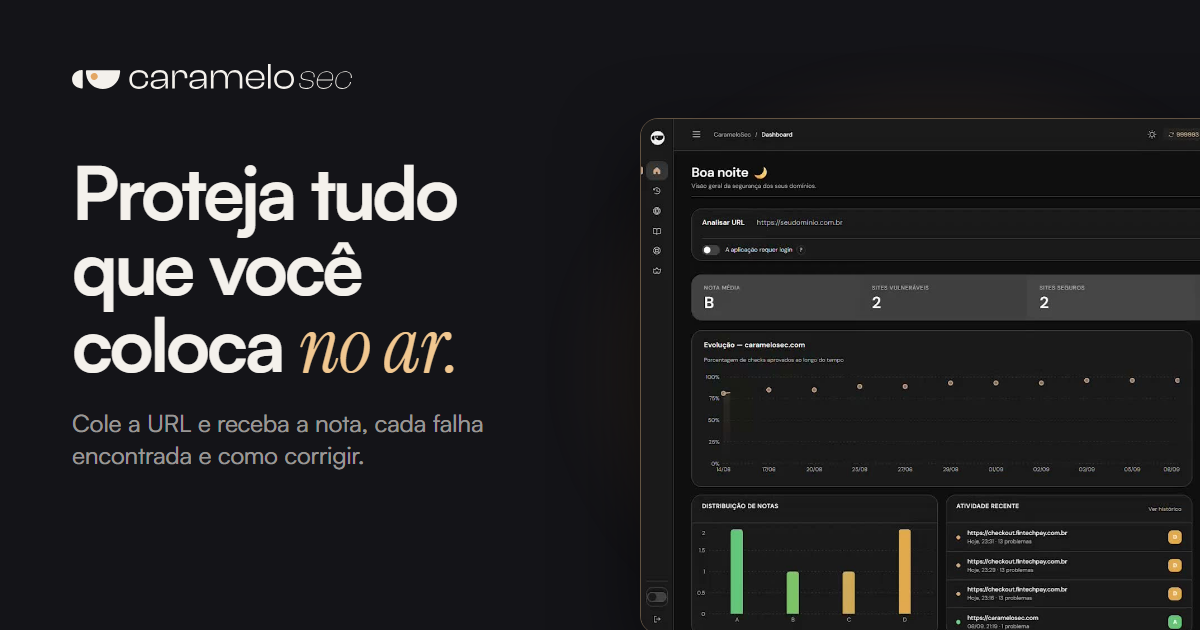 CarameloSec — Cole a URL: a gente varre da página pública à área logada e devolve a nota, cada falha…